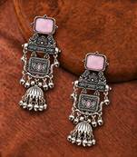German silver geometric pink long jhumka earrings