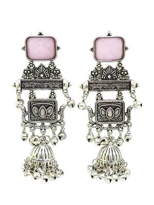 German silver geometric pink long jhumka earrings 5