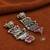 German silver geometric red green long jhumka earrings