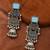 German silver geometric sky blue long jhumka earrings