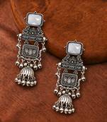 German silver geometric white long jhumka earrings