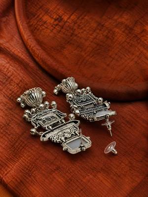 German silver geometric white long jhumka earrings 4