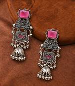 German silver geometric wine long jhumka earrings