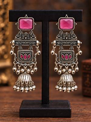German silver geometric wine long jhumka earrings 2