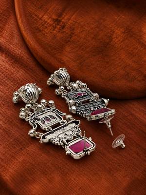 German silver geometric wine long jhumka earrings 4