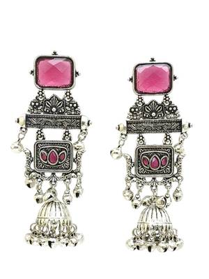 German silver geometric wine long jhumka earrings 5