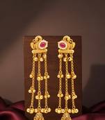 Gold plated peacock motif long kashmiri earrings
