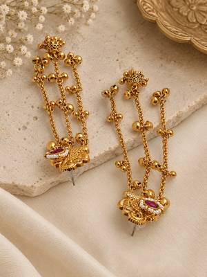 Gold plated peacock motif long kashmiri earrings 4
