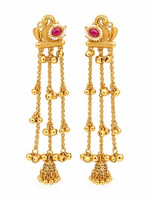 Gold plated peacock motif long kashmiri earrings 5