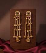 Gold plated lotus motif long kashmiri earrings