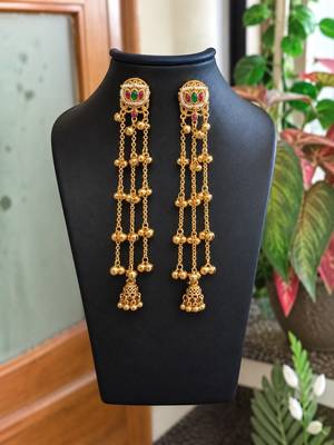 Gold plated lotus motif long kashmiri earrings 3