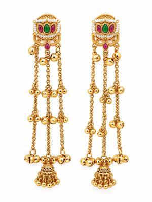Gold plated lotus motif long kashmiri earrings 5