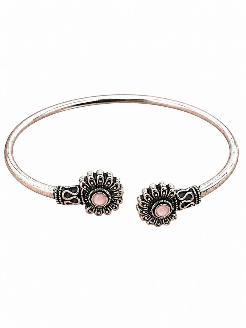 German silver oxidized pink minimal kada bracelet