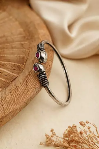 German silver snakehead wine stone adjustable kada bracelet