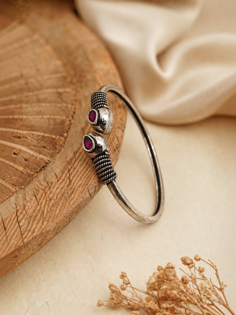 German silver snakehead wine stone adjustable kada bracelet
