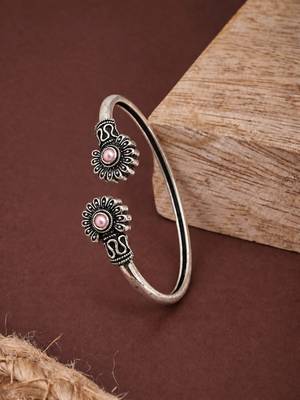 German silver oxidized pink minimal kada bracelet 3