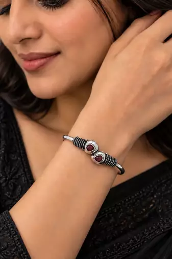 German silver snakehead wine stone adjustable kada bracelet