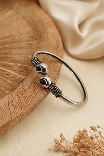 German silver snakehead black stone adjustable kada bracelet