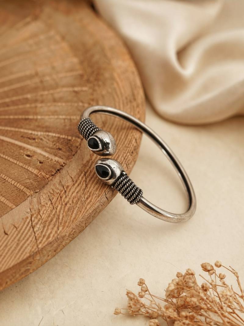 German silver snakehead black stone adjustable kada bracelet