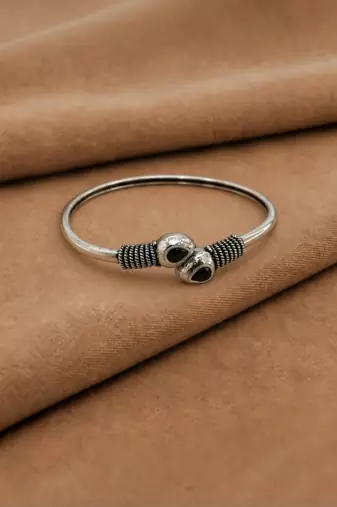 German silver snakehead black stone adjustable kada bracelet