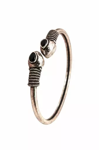 German silver snakehead black stone adjustable kada bracelet