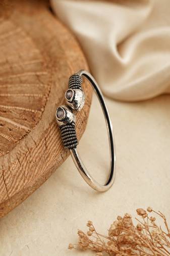 German silver snakehead pink stone adjustable kada bracelet