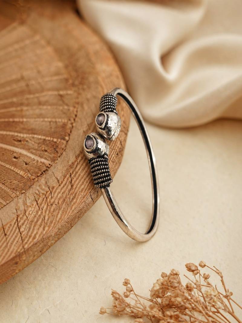 German silver snakehead pink stone adjustable kada bracelet