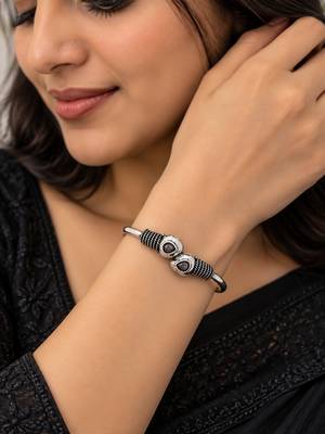 German silver snakehead pink stone adjustable kada bracelet 5