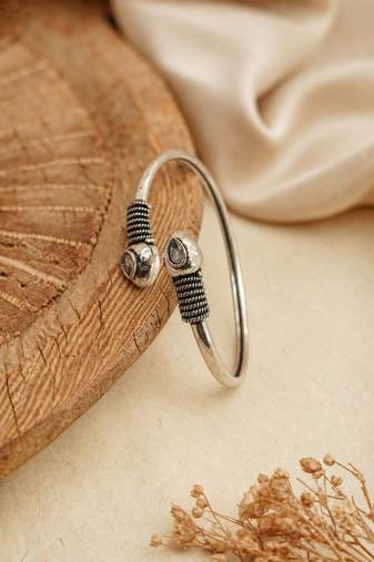 German silver snakehead clear stone adjustable kada bracelet