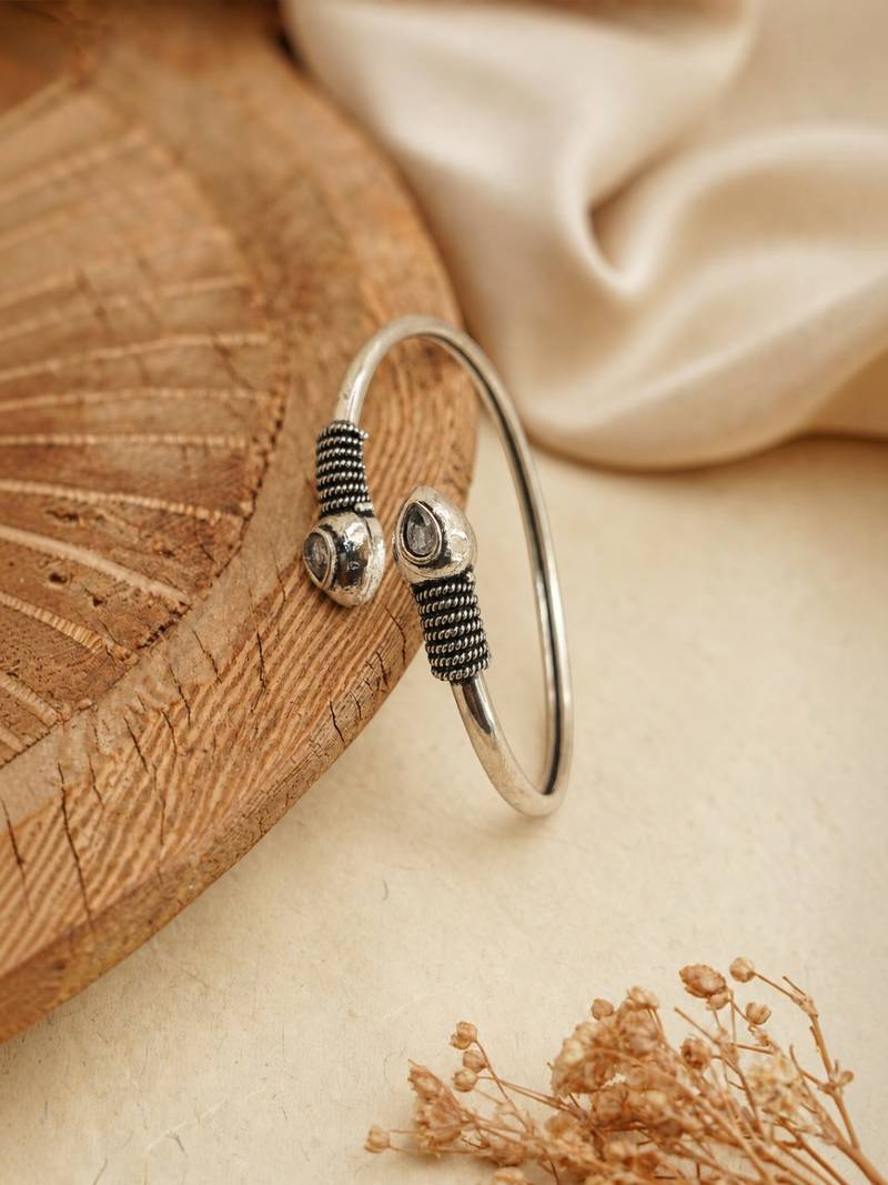 German silver snakehead clear stone adjustable kada bracelet
