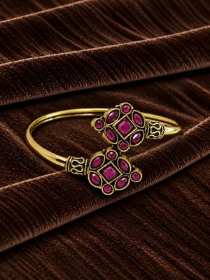 Gold plated geometric wine adjustable kada bracelet 1