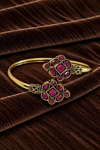 Gold plated geometric wine adjustable kada bracelet