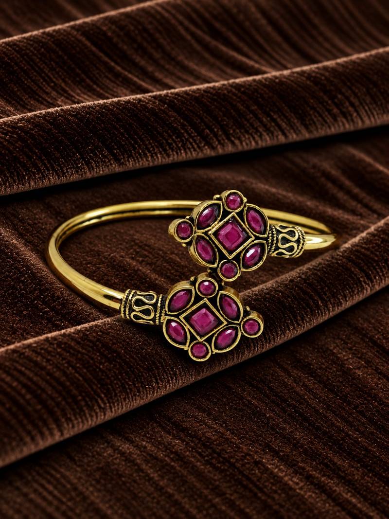 Gold plated geometric wine adjustable kada bracelet