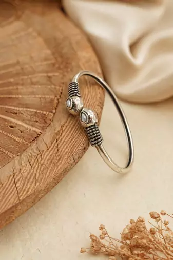 German silver snakehead white stone adjustable kada bracelet
