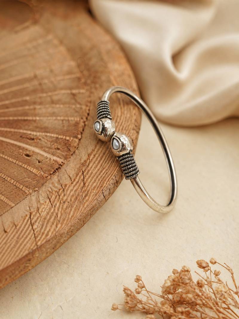 German silver snakehead white stone adjustable kada bracelet