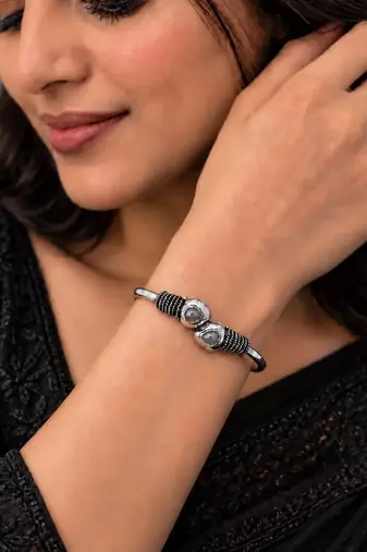 German silver snakehead clear stone adjustable kada bracelet