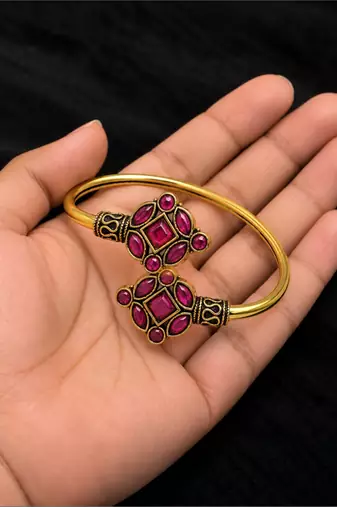 Gold plated geometric wine adjustable kada bracelet