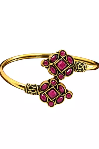 Gold plated geometric wine adjustable kada bracelet