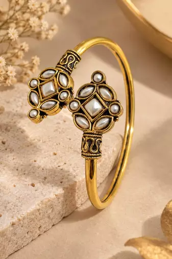 Gold plated geometric white adjustable kada bracelet