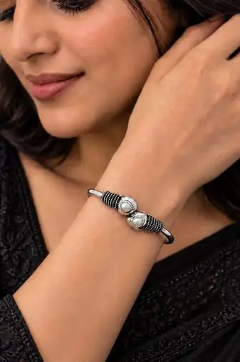 German silver snakehead white stone adjustable kada bracelet