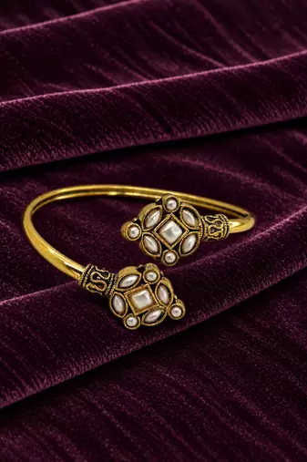 Gold plated geometric white adjustable kada bracelet