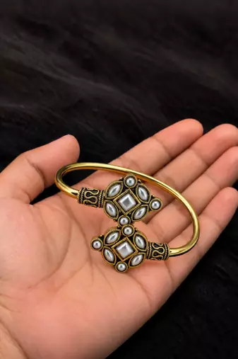 Gold plated geometric white adjustable kada bracelet