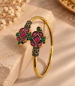 Gold plated geometric red green adjustable kada bracelet