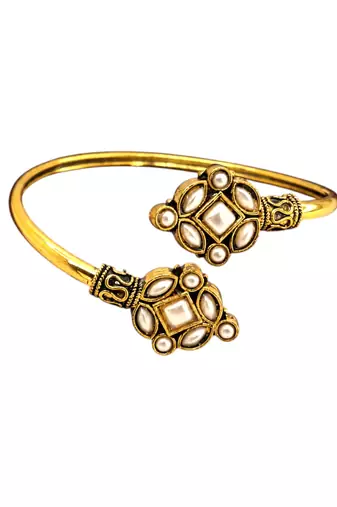 Gold plated geometric white adjustable kada bracelet