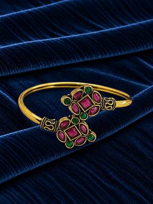 Gold plated geometric red green adjustable kada bracelet 2