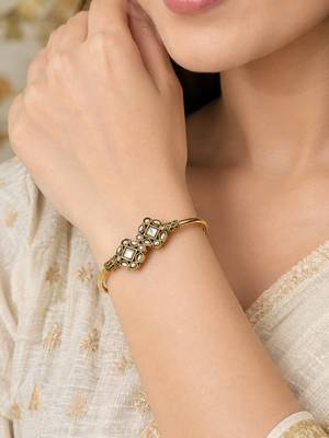 Gold plated geometric white adjustable kada bracelet 5