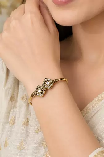Gold plated geometric white adjustable kada bracelet