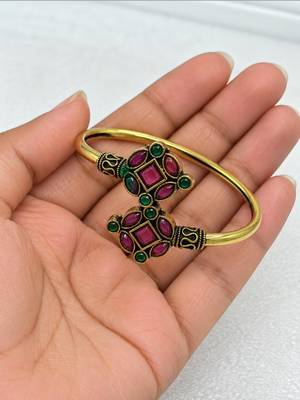 Gold plated geometric red green adjustable kada bracelet 3