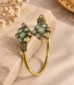 Gold plated geometric pink green adjustable kada bracelet