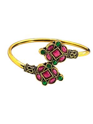 Gold plated geometric red green adjustable kada bracelet 4